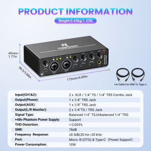 Audio Interface 2in 3out Sample Rate 24bit/192khz With Real-Time Monitoring Mono And Stereo Sound Card Plug And Play For Game Dj Speaker Podcast