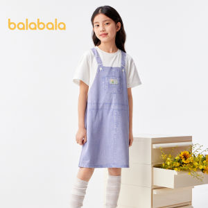 Balabala Girls Summer Dress For Children 2024 New Cuhk Childrens Fake Two Quick Drying Imitation Denim