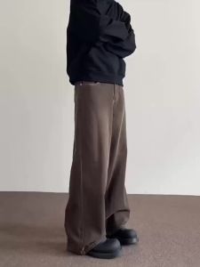 PREIE SIMPLE Brown Pants for Men Borwn Baggy Brown Pants Men American Vintage Style Straight Cut Pants Retro Pants Maillard Washed Jeans Loose Pants Brown Jeans for Men High Waist Wide Leg Jeans