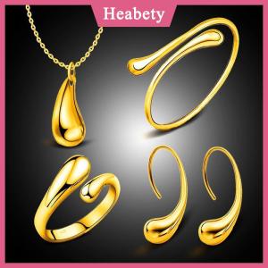 Heabety 4Pcs Thời Trang Teardrop Trang Sức Set Cho Phụ Nữ Đơn Giản Nhẫn Vòng Cổ Vòng Tay Bông Tai Set Cho Tiệc Cưới Trang Sức