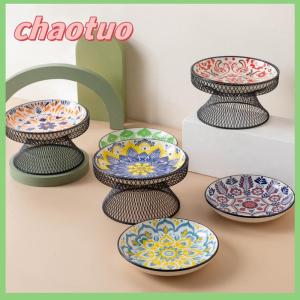 chaotuo Gốm sứ mèo bát với Bohemia thiết kế mèo thực phẩm bát nước tấm Snack Món ăn tầm cỡ lớn chống tip với đứng cho cổ bảo vệ