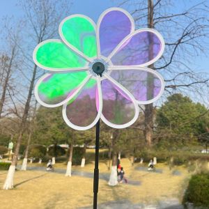 XYAX(XUNJIE) Transparent Eight Leaf Windmill Flower Colorful Bird Repelling Windmill Multifunctional Reflective Color Changing Wind Spinner Kid