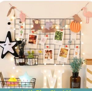 Khung lưới trang trí - Tấm lưới sắt trang trí Tấm tủ nhựa ghép làm tủ nhựa kệ sách - Tặng kèm Đinh