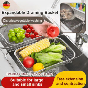 ✨ Space-saving Large Stainless Steel Sink/Colander/Drain Basket/Dish Rack Portable For Washing Clothes/Fruits/Sturdy/Not Easy To Deform Kitchen Helper