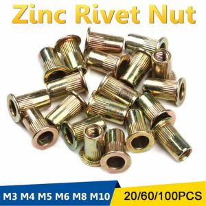 DJDK 20/60/100pcs Multi Size Home Improvement Cap Reveting Insert Nutsert Rivet Nuts Nuts Fastener Hardware Flat Head