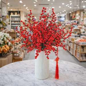 Bộ vật liệu làm bình hoa đào đông đỏ trang trí Tết hoa handmade decor tết - S0999