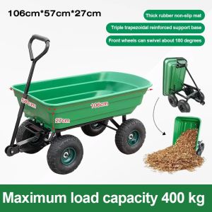 CHUANGCHAO 400kg Capacity Garden Cart Heavy Duty Utility Lawn Yard Dump Cart Wagon Carrier with Sturdy Steel Frame Wheelbarrow Garden Cart