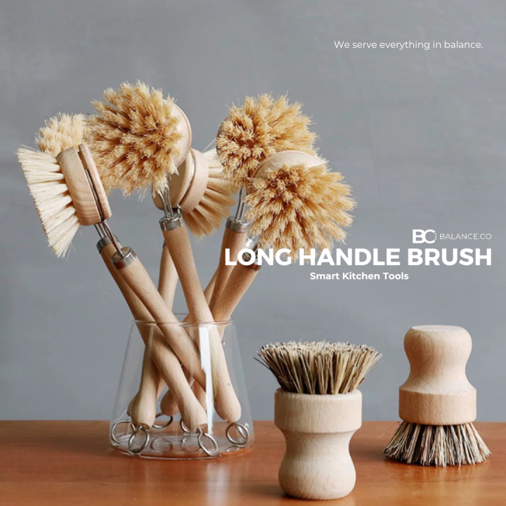 Balance.co Long Handle Sisal Bristles Kitchen Cleaning Brush Wood ...