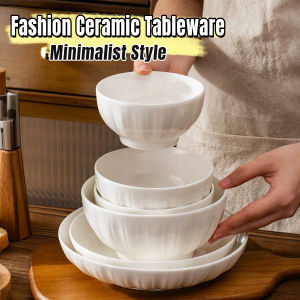 Talao Pumpkin Shaped White Ceramic Tableware Minimalist Style Household Rice Bowl Fruit Salad Plate 1Pc