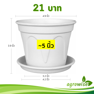 กระถาง กระถางกลม ลายย้อย+จาน ขนาด 5 นิ้ว สีดำ สีขาว สีเทา สีอิฐ Bundle 12 ใบ ชิ้น อัน