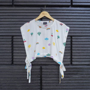 Ghanimi - Trisha Vest / Rompi Rayon Motif / vest korean style kekinian / vest tali motif crop top / outer motif tanpa lengan