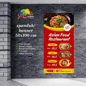 Cetak Spanduk Banner Red Yellow Modern Asian Food Restaurant