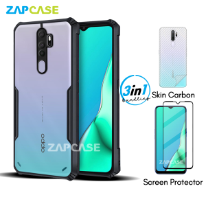 3in1 Case Oppo A5A9 2020 Armor Fushion Casing Free Tempered Glass Dan Skin Carbon