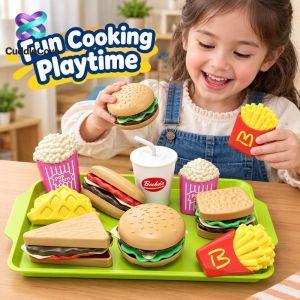 Simulation Food Pretend Play Toy Hamburger Hot Dog Diy Set Kitchen Play House Toys For 3 To 6 Years Old Boys Girls Abs Detachable
