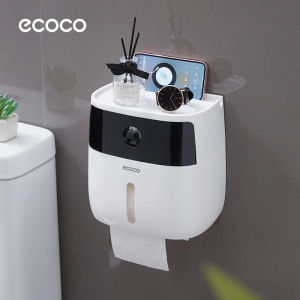 Ecoco Tissue Dispenser Wall Mounted Tissue Holder Double Layer Dispenser with Drawer Bathroom Storage Toilet Roll Holders