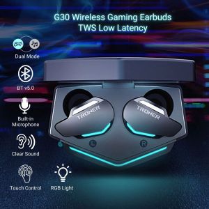 IRGOTECH G30 Wireless Gaming Earbuds TRONER Brand TWS Bluetooth5.0 ATS Low Latency Noise Cancellation RGB Light for PUBG CODM Gaming Earbuds High Base Earbuds Earphone