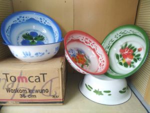 Baskom Enamel kembang 35cm - 30cm / TOMCAT / Enamel