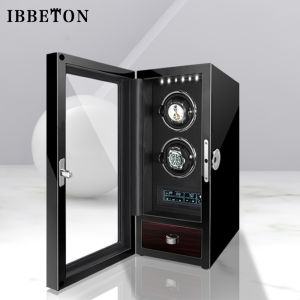 IBBETON Luxury Watch Winder Automatic Tachometer Fingerprint Unlocking With Mabuchi Motor LCD Touch Screen Wooden Watch Accessories Box Remote Jewelry Box Mechanical Watch Box