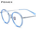 FONEX Acetate กรอบแว่นตาไททาเนียมผู้ชายผู้หญิงใหม่2023แว่นสายตาสั้นแว่นตากลมย้อนยุคสง่างาม N-027แว่นตา. 