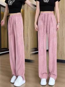 Ginza6 plus size high waist baggy wide leg pants garterized linen pants for wowen 633#