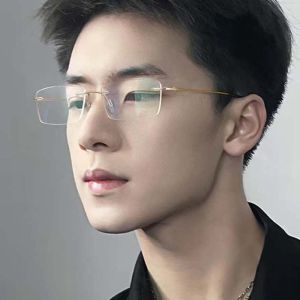 SGFDD Alloy Frameless Reading Glasses Resin PC  Presbyopic Glasses New Decorative Anti Blu-ray Eyewear Men