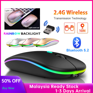 2.4 GHz Silent Wireless Mouse Rechargeable Bluetooth 5.2 Mouse LED Backlit Mice Dual-mode Rechargeable Gaming Mouse with Mini Receiverfor  Computer/ Laptop/ Pc/ Smartphone (5 colors)