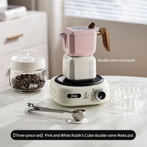 BINCOO Double Valve Moka Pot with Electric Ceramic Stove Set Household Small Italian Hand Grinding Coffee Machine Coffee Utensil Set 2Cups