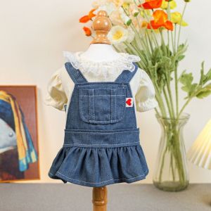 GOIDF Có thể giặt Váy denim nhịp tim cho thú cưng Tái sử dụng Phổ thông Váy denim cho chó Đồng quê Dễ thương Váy Bò cho thú cưng Chó đi dạo