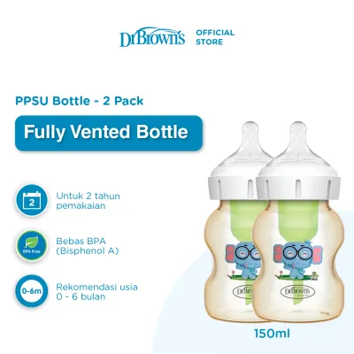 [BELI 2 LEBIH HEMAT] Dr. Browns 5oz / 9oz PPSU Wide Neck Options+ Deco Elephant & Lion / Botol Susu / Botol Bayi - 2 pack