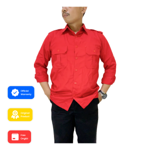 Baju Kemeja PDL PDH Lapangan Lengan Panjang Merah - Pakaian Atasan Seragam Pria Wanita Premium Kerja