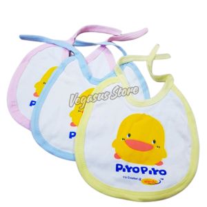 12Pcs Celemek Makan Bayi Bahan katun Tali Ikat Piyo Piyo/Sing Song Warna Warni Karakter Kartun