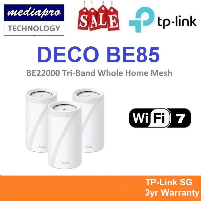TP-LINK DECO BE85 3-Pack BE22000 Tri-Band Whole Home Mesh WiFi 7