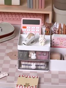 Desktop Transparent Cosmetics Storage Desktop Organizer with Drawers Pen Holder Stationary Storage Rack for Office Desks2026