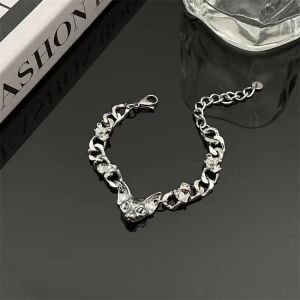 Cool Tide Cat Head Bracelet Titanium Steel Chain Cold Wind Premium Y2K Diablo Hip Hop Cat Mens and Womens Same Accessories