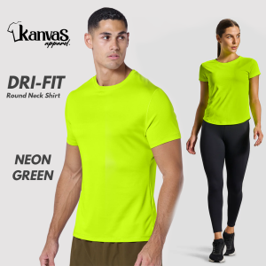 Kanvas Drifit Tshirts for Men & Women Quick-Dry Active Gym Sportswear Mens T-shirts Workout Tops Plain Neon Green