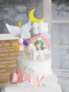 Unicorn Girl Cake Decoration Baby Shower Rainbow Moon Cake Topper Pink Blue Unicorn Birthday Party Decorations Kids Favors