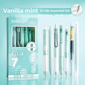 7Pcs Retractable Ballpen Set Gel Pen ST /Needle/Fine Nib Highlighter Smooth Black Ink School Office Supplies