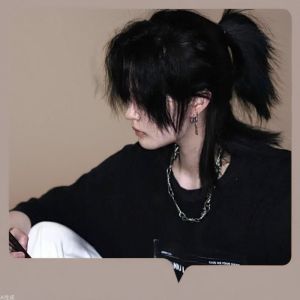 Wig Japanese Handsome Neutral Mullet Head Fluffy Natural Wolf Tail Mens and Womens Hair Cover