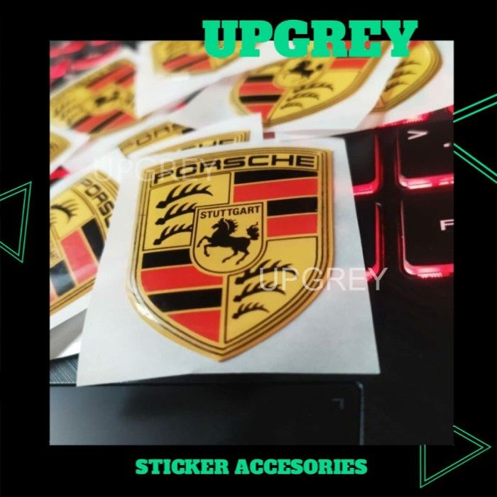 EMBLEM STIKER MOBIL PORSCHE LOGO STIKER OUTDOOR STIKER RESIN TIMBUL