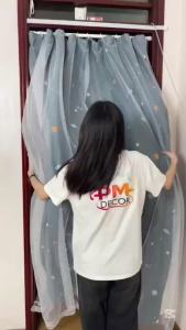 Rèm cửa dán tường + treo tường decor 2in1 không cần khoan đục Tặng kèm miếng dán phụ kiện treo rèm