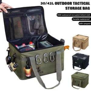 11DDTTII แบบพับได้ กระเป๋าเก็บของสำหรับการตั้งแคมป์ 30/42 ลิตร ความจุขนาดใหญ่ กระเป๋าเก็บของปิคนิค หนาขึ้น ไม่ซึมน้ำ กล่องเก็บของ กลางแจ้ง