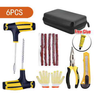 【SKIT SG】Car Tire Repair Tool Tire Repair Kit with Glue Rubber Stripes Set Tyre Puncture Plug Tubeless Tire Repair Tools with Storage Case Box for Car Motorbike Bicycle