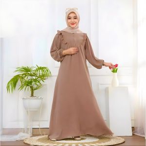 Salsa Dress Gamis Dewasa Polos Simple Bahan Crinkle Airflow Busui  resleting Ld 110