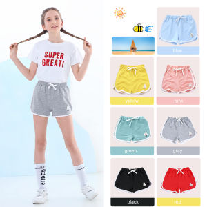 LOLANTA Girls Shorts Summer Sports Shorts Pants Kids Solid Cotton Candy Color Casual Beach Shorts Trousers Bottoms 3-14 Years