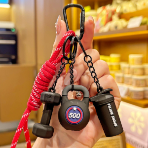 78YUANFF เชือกทำมือ สายพานกุญแจซีรีส์ยิม ห่วงกุญแจ ถอดออกได้ กระเป๋าพวงกุญแจเคทเทิลเบล สร้างสรรค์ พวงกุญแจดัมเบล