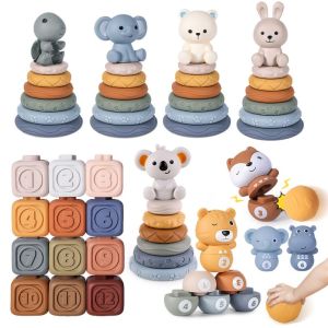 PRIMEPICKGLOBAL A Set Silicone Building Blocks Press To Make Sound Relief Texture Infant Sensory Toy High Quality Early Learning Squeeze Sensory Toys Children