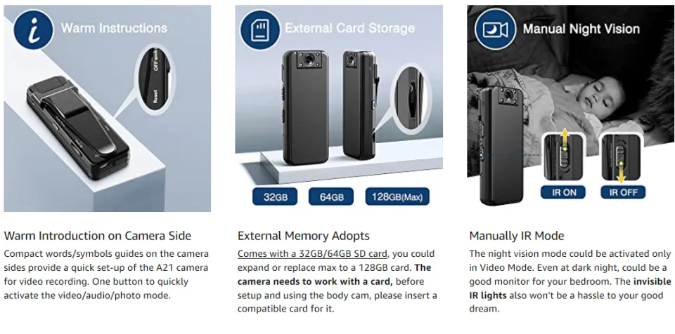 BOBLOV A21 Body Mini Wearable Police Camera HD 1080P IR with Night