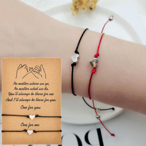 2Pcs/set Heart Pendant Charm Bracelets Black Red String Braided Couple Bracelet for Men Women Love Paired Rope Bracelets