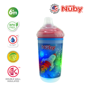 Nuby 1Pk 10oz Light Up Cup wt No Spill Soft Silicone Spout wt Hygienic Cover
