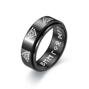 [A D]Fashion Stainless Steel Spinner Rings for Men Women Vintage Odin Norse Viking Amulet Rune Rings Rotatable Fidget Anxiety Jewelry